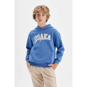 Erkek Çocuk Mavi Baskılı Kapüşonlu Cepli Sweatshirt C9787A824AU