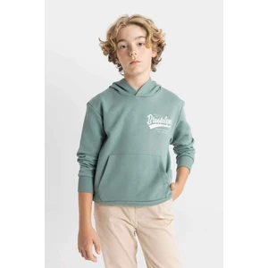 Erkek Çocuk Yeşil Yazı Baskılı Cepli Kapüşonlu Okul Sweatshirt C7558A824AU