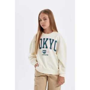 Kız Çocuk Oversize Geniş Kalıp Bisiklet Yaka Baskılı Okul Sweatshirt C7461A824AU