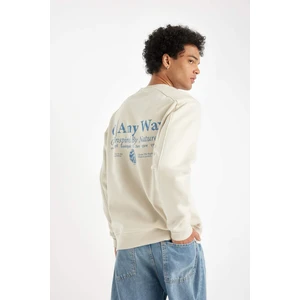 Erkek Bej Boxy Fit Bisiklet Yaka Sırt Baskılı Sweatshirt C7046AX24AU