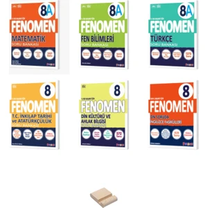 Fenomen Yayınları LGS 8. Sınıf A Serisi Matematik Soru Bankası - Fen Bilimleri Soru Bankası - Türkçe Soru Bankası 6'lı Set + Telefon Tutucu