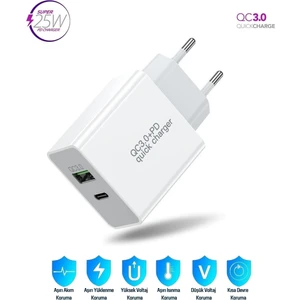 Reeder P13 Blue Max Pro Lite Uyumlu 25W Ultra Hızlı Çoklu Şarj Cihazı Adaptör Qualcomm3.0 + PD - İthalatçı Garantili