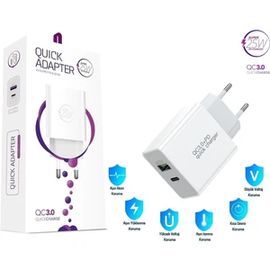 Oppo A96 Uyumlu 25W Ultra Hızlı Çoklu Şarj Cihazı Adaptör Qualcomm3.0 + PD - İthalatçı Garantili