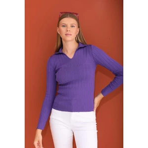 Kadın Fitilli Polo Yaka Kazak 245011 -