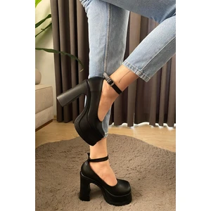 Kadın Elanor Siyah Bilekten Bağlamal (12 Cm ) Platform Topuklu Ayakkabı