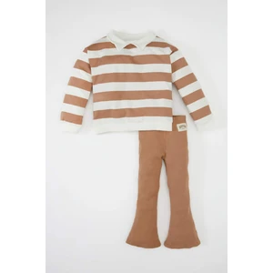 Kız Bebek 2'li Takım Polo Yaka Okul Çizgili Sweatshirt Beli Lastikli İspanyol Paça Tayt D2850A524AU