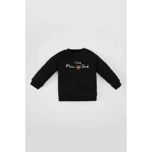 Kız Bebek Siyah Bisiklet Yaka Baskılı Pamuklu Sweatshirt A7290A524AU