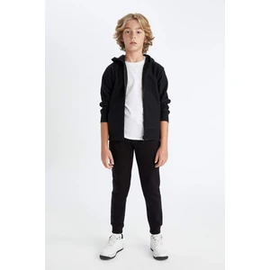 Erkek Çocuk Siyah Beli Paçası Lastikli Cepli Basic Düz Jogger Okul Eşofman Altı W0773A624AU