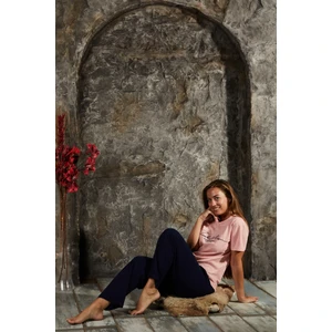 Sude Homewear Kadın Yazı Detaylı Kısa Kol Pijama Takımı