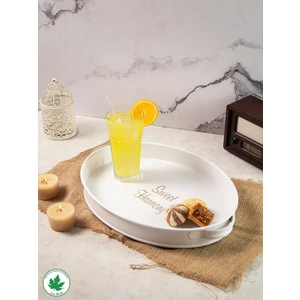 Lemna 37cm Metal Tepsi, Oval Çay Tepsisi, Sunum Tepsisi, Kahve Tepsisi