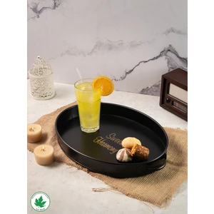 Lemna 37cm Metal Tepsi, Oval Çay Tepsisi, Sunum Tepsisi, Kahve Tepsisi