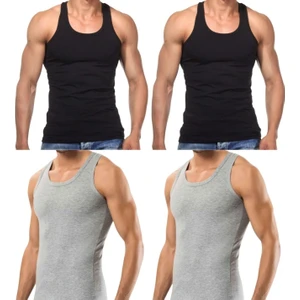 Maruf Shop 4 Adet Erkek Slim Fit Dar Kalıp Likralı Penye Sporcu Atleti(Rambo Atleti)