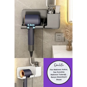 Fön Makinesi Askısı, Saç Kurutma Makinesi Tutacağı , Banyo Düzenleyici Beyaz
