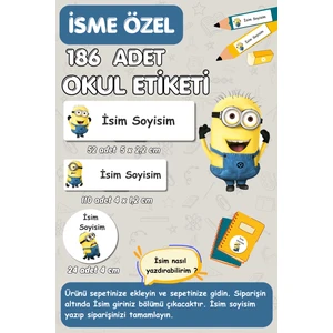 Burak Baskı Tasarım Okul Etiketi , Isme Özel Yazılabilen Etiket , Defter Kalem Etiket SETI-186 Adet/ E012/MINIONS