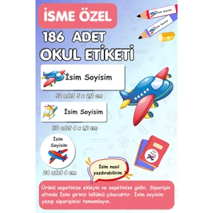 Burak Baskı Tasarım Okul Etiketi Kalem Defter Isimli Etiket Uçaklar Temalı 186 Adet- E010