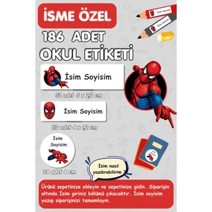 Burak Baskı Tasarım Isme Özel Etiket/ Kalem Defter Kitap Etiket Seti Spiderman - 186 Adet - E013/OKUL Etiketi