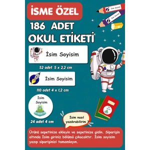 Burak Baskı Tasarım Okul Kalem Defter Etiketi Uzay Temalı Özel Isim Yazılabilen Etiket - 186 Adet - E004