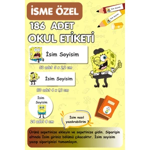 Burak Baskı Tasarım Okul Etiketi Defter Kalem Etiketi Isme Özel Etiket Seti - 186 Adet - E009 - Sünger Bob