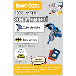 Burak Baskı Tasarım Okul Etiketi/ Kalem Defter Kitap /isme Özel Etiket Seti -186 Adet -Batman Temalı - E015