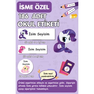 Burak Baskı Tasarım Okul Etiketi /kalem Defter Kitap Etiketi /isme Özel Etiket - Pony Temalı 186- Adet/ E011