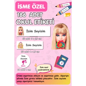 Burak Baskı Tasarım Kalem Defter Etiketi - Isme Özel Yazılabilen Etiket Seti - 186 Adet/barbie -E020/ Okul Etiketi