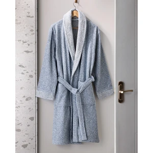 Madame Coco Brest Ipliği Boyalı Unisex %100 Pamuk Şalyaka Bornoz - S-M- Mavi