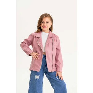 Gold Class Kidswear Fermuarlı Astarlı Kız Çocuk Deri Ceket