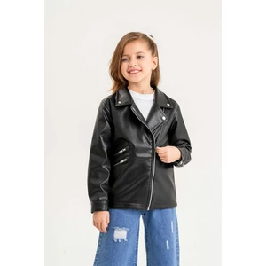 Gold Class Kidswear Fermuarlı Astarlı Kız Çocuk Deri Ceket