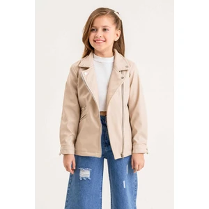 Gold Class Kidswear Fermuarlı Astarlı Kız Çocuk Deri Ceket