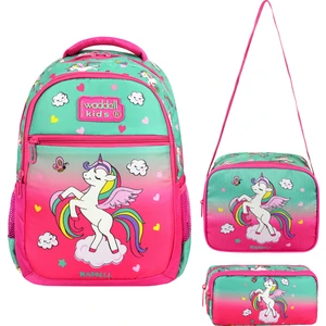 Lisanslı Fuşya Unicorn Desenli Kız Çocuk Ilkokul Sırt Çantası ve Beslenme Çantası