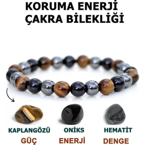 Koruma Enerji Güç Denge Çakra Bilekliği Kaplangözü-Oniks-Hematit Birleşimi