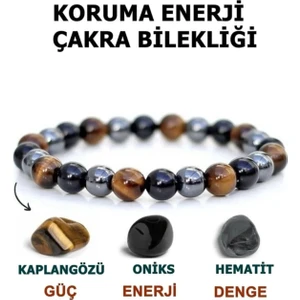 Doğal Taş Koruma Enerji Çakra Bilekliği |kaplan Gözü (Kaplangözü)-Hematit-Oniks |hediyelik Doğaltaş