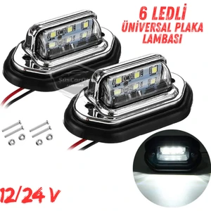 ŞüsCarOto Aksesuar Üniversal Plaka Lambası 6 LED Güçlü Işık Su Geçirmez Krom Araç Plaka Işığı Ultra Parlak Oto Aydınlatma 12/24V 2 Adet