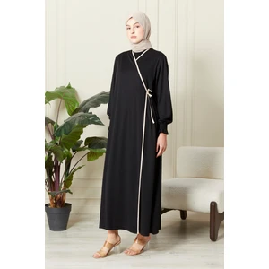 Kadın Kol Detaylı Kruvaze Yaka Biyeli Yandan Bağlamalı Namaz Elbisesi