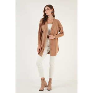 V Yaka Düğmeli Uzun Triko Hırka Bayan Hırka 4616040Y