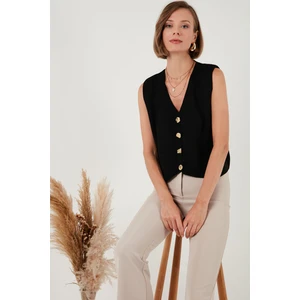 V Yaka Düğmeli Triko Yelek Bayan Yelek 4616177