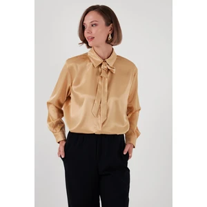 Regular Fit Bağlama Detaylı Saten Gömlek Bayan Gömlek 611GO00159