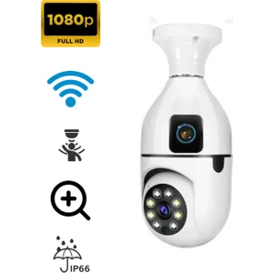 Kablosuz Ip Güvenlik Gözetleme Kamerası Çift Lensli Otomatik Takip Panoramik Kablosuz Ampul Kamera