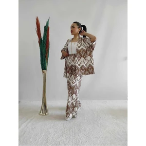 Kahverengi Desenli Ikili Kimono Takım ( Rahat Kalıp )