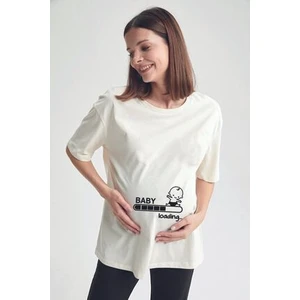 Arka Creatıve Oversize Hamile T-Shirt Baby Loading Baskılı Beyaz