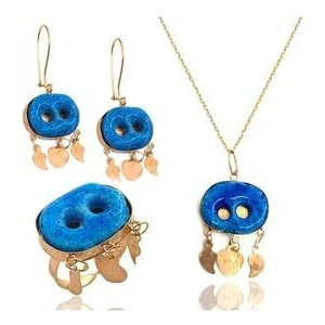 Agai Silver Rose Kaplama Süryani Nazarlık Kolye Küpe Yüzük Takım