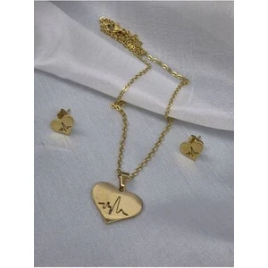 Kalpli Çelik Set Kolye Küpe Seti 316L Çeliktir Gold Renk