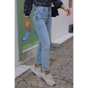 Neva Mavi Kar Yıkama Boyfriend Jean Kadın Solmaz Mom Toparlayıcı Kot Pantolon
