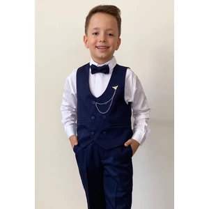 Pina Kids Erkek Çocuk 4'lü Takım Elbise Seti Mavi Yelek, Gömlek, Pantolon ve Papyon