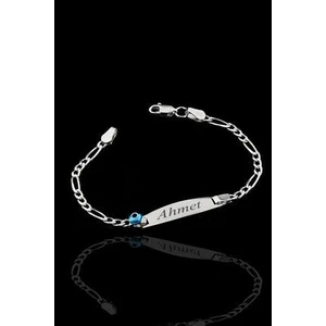 Agai Silver Nazar Boncuklu Isimli Model Gümüş Çocuk Künyesi Bileklik