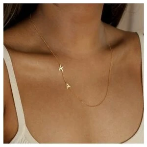 Agai Silver Yan Köprücük Kemiği Iki Harf Altın Kaplama Gümüş Kolye
