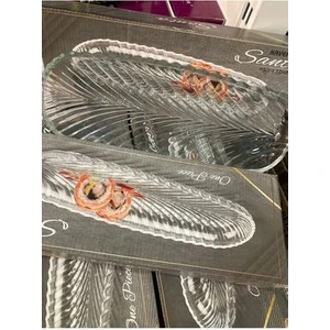 Santa 33cm Kayık Sunum Tabağı Şeffaf Cam Malzeme İle Şık Desenli