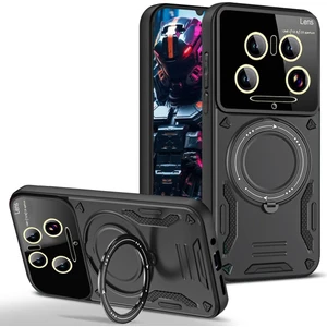 M.tk moveteck Xiaomi Mi 14 Ultra Kılıf Kamera ve Lens Mercekleri Tam Korumalı Metal Dönen Manyetik Halka Standlı Zırh Tank Kapak