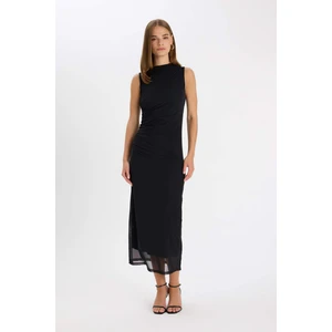 Bodycon Vücudu Saran Yarım Balıkçı Yaka Basic Düz Tül Kolsuz Maxi Abiye Elbise C3519AX24AU