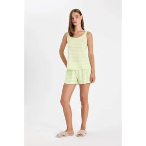 Pijama Takım Çizgili Ribana Askılı Üst Beli Lastikli Şort-Fall in Love D3184AX24HS